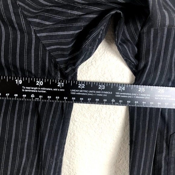 𝅺source DNM Shirt Black Gray Striped Embroidered Graphic Button Up Size Large - Picture 11 of 12